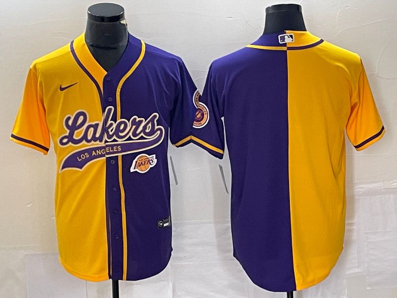 Men Los Angeles Lakers Blank yellow purple 2023 Nike Co Branding Game NBA Jersey style 5